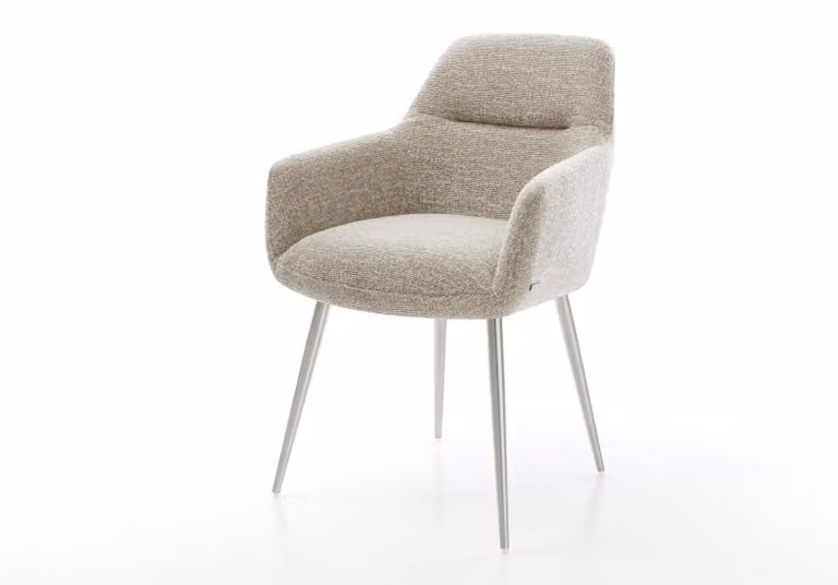 DELIFE sedia da pranzo Pejo-Flex tessuto Soft Beige 4 gambe con nucleo a molle tascabili coniche in acciaio inox