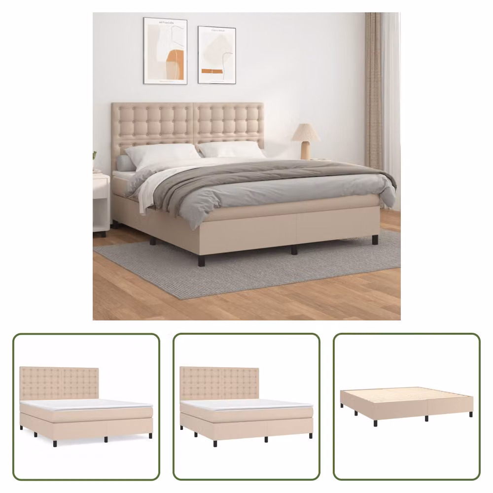 The Living Store Letto a molle insacchettate Materasso Cappuccino-Brown 160x200 cm Similcuoio