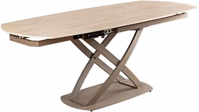Tavolo ATONIA Meublorama ovale estensibile con piano in ceramica effetto marmo beige e gambe in metallo stile moderno