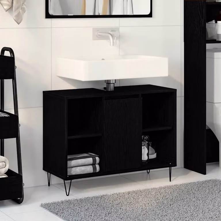 Mobile da bagno moderno vidaXL nero con ante a cerniera e ripiani interni L: 80 cm, P: 33 cm, H: 60 cm