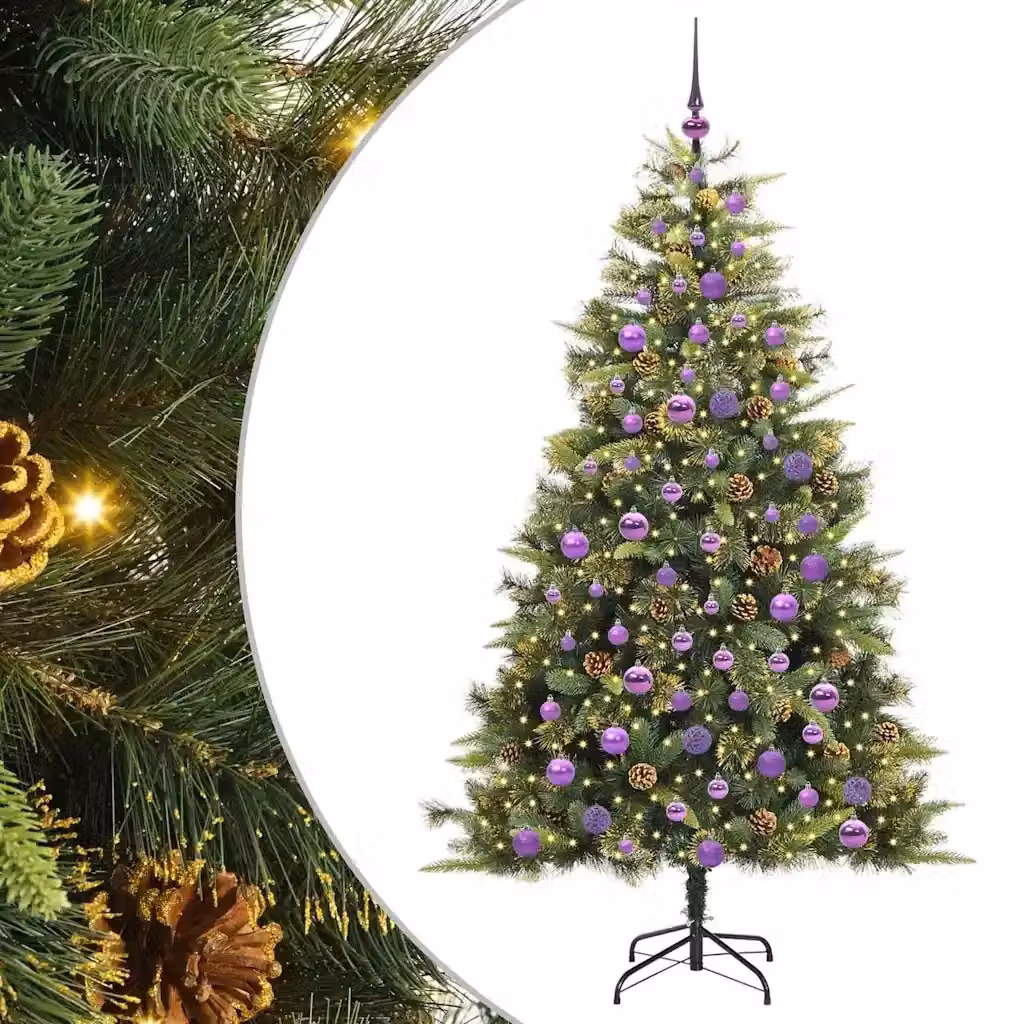 Albero di Natale artificiale moderno verde vidaXL con 300 LED bianco caldo in PVC e metallo – 2