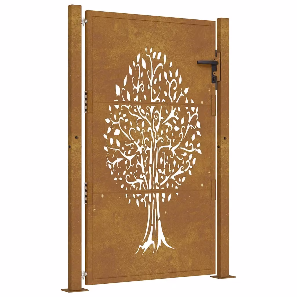 Cancello singolo da giardino vidaXL in acciaio Corten color marrone con design ad albero L: 110 cm, H: 125 cm – 2