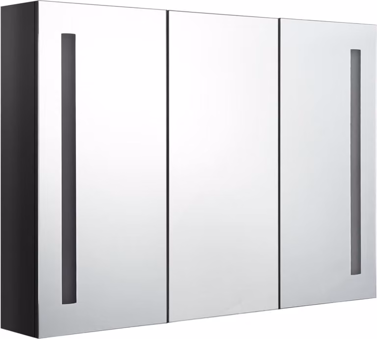 Armadietto Bagno con Specchio e LED Nero Lucido 89x14x62 cm