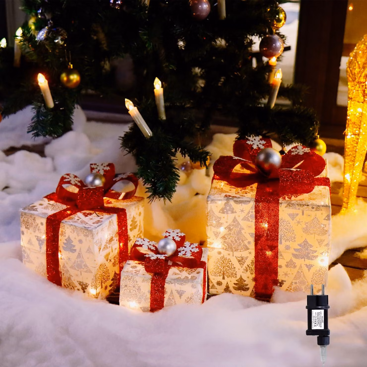 Set di 3 scatole regalo a LED, decorazioni natalizie, luce bianco caldo, con 15-20 LED