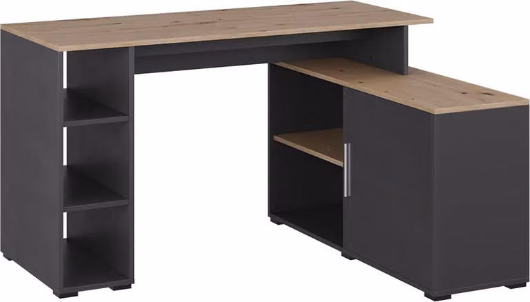 Scrivania angolare Vicco Rudy Antracite/Artisan 135 x 110 cm con ripiani, Model 57325
