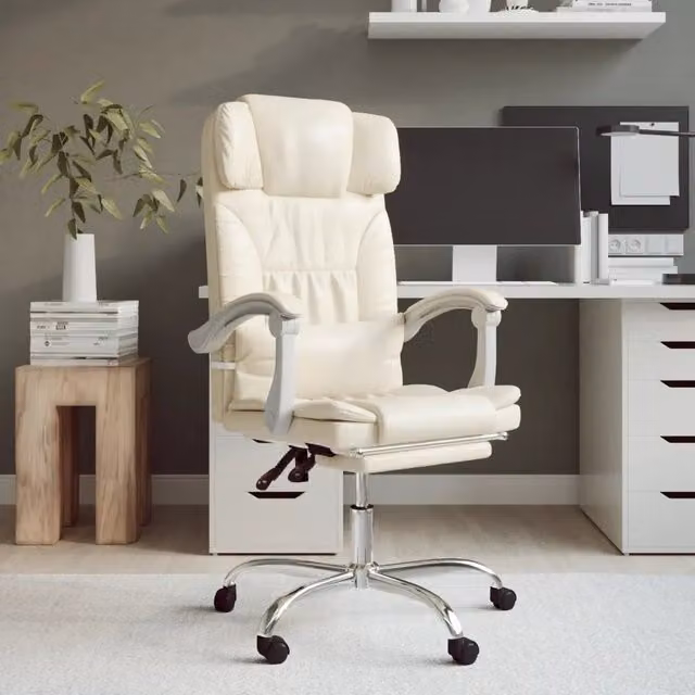 Poltrona da Ufficio Executive vidaXL Reclinabile e Girevole in Similpelle Beige, L/P/H: 63 x 46,5 x 122 cm – 1