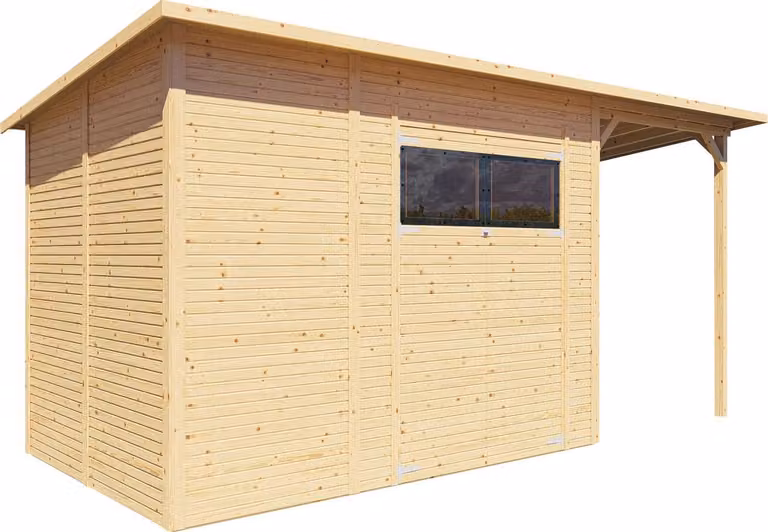 Casetta da giardino Bertilo Pent Modern 4 Plus con tettoia inclusa - 18 mm naturale