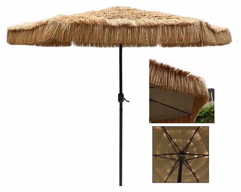 Ombrellone da spiaggia, ombrellone in paglia, stile hawaiano, 270 cm, ombrellone da giardino, pieghevole