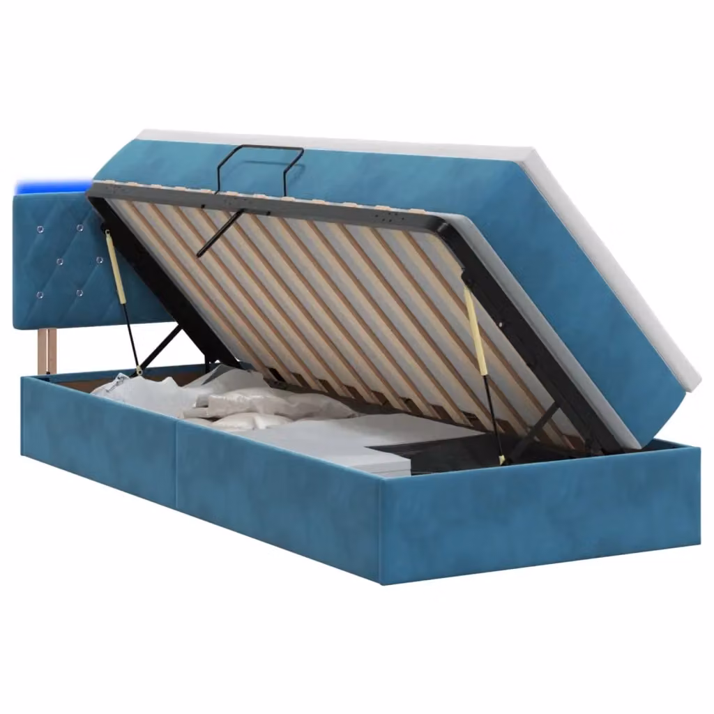 Letto con contenitore e illuminazione LED vidaXL in velluto blu, L/P/H: 200 x 90 x 34 cm – 2