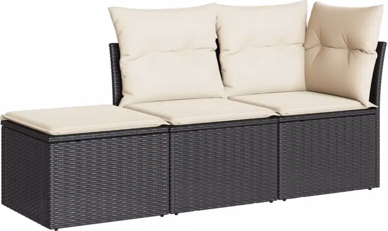 Set Divani da Giardino 3 pz con Cuscini in Polyrattan Nero