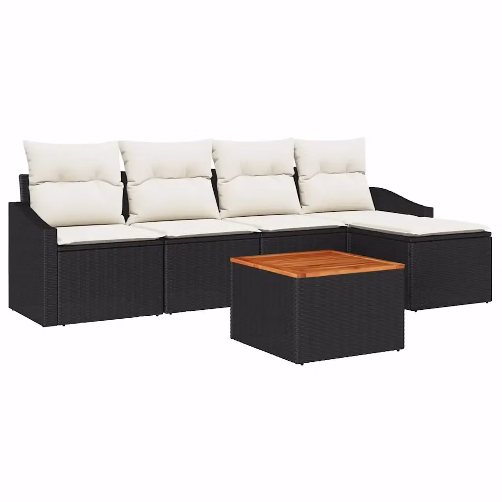 Set Divano da Giardino 6 pz vidaXL in Polyrattan Nero e Beige con Cuscini e Tavolino – 2