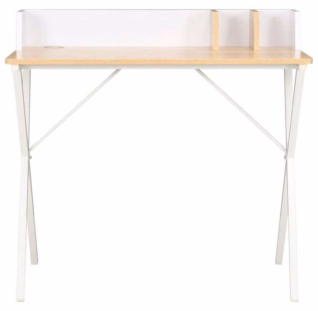 Scrivania angolare compatta bianca, 80 x 50 cm, con schienale rialzato