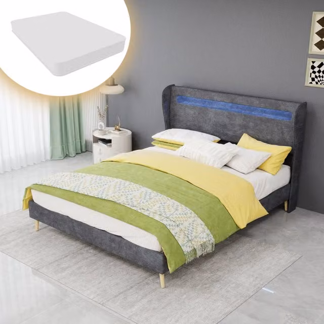 letto imbottito tessuto metallo grigio 140 x 200 cm