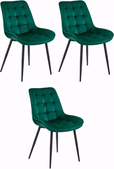Set di 3 sedie VALORA BERA OSKAR in velluto verde scuro con gambe in metallo nero, L/P/H: 54 x 48,5 x 86,5 cm – 1