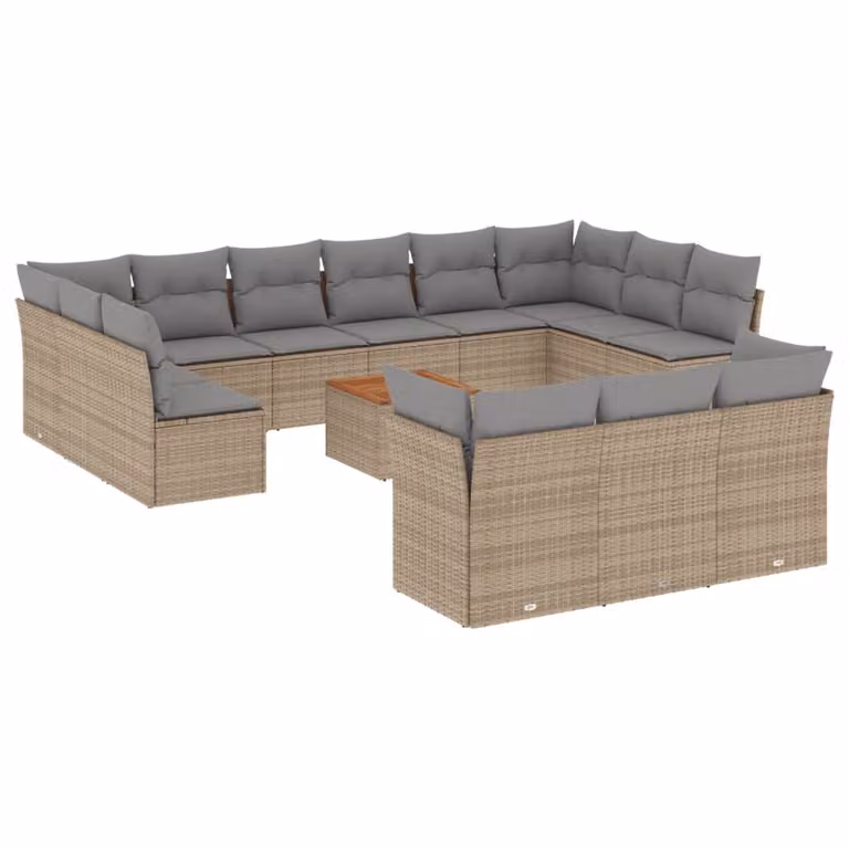 Set Divano da Giardino 14 pz con Cuscini Beige Misto Polyrattan