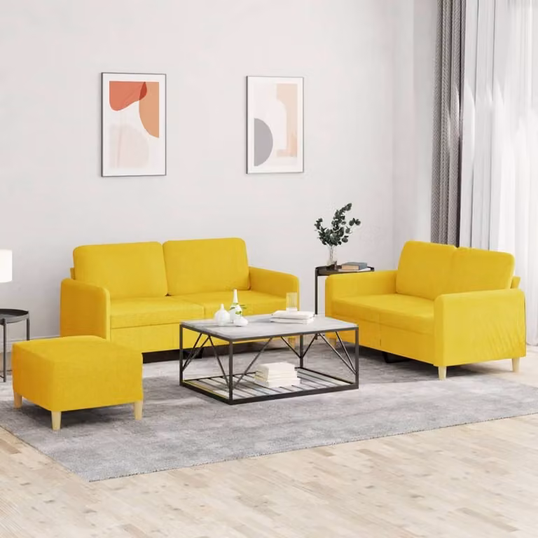 Maison Exclusive - Set divano a 3 pezzi con cuscini in tessuto giallo chiaro