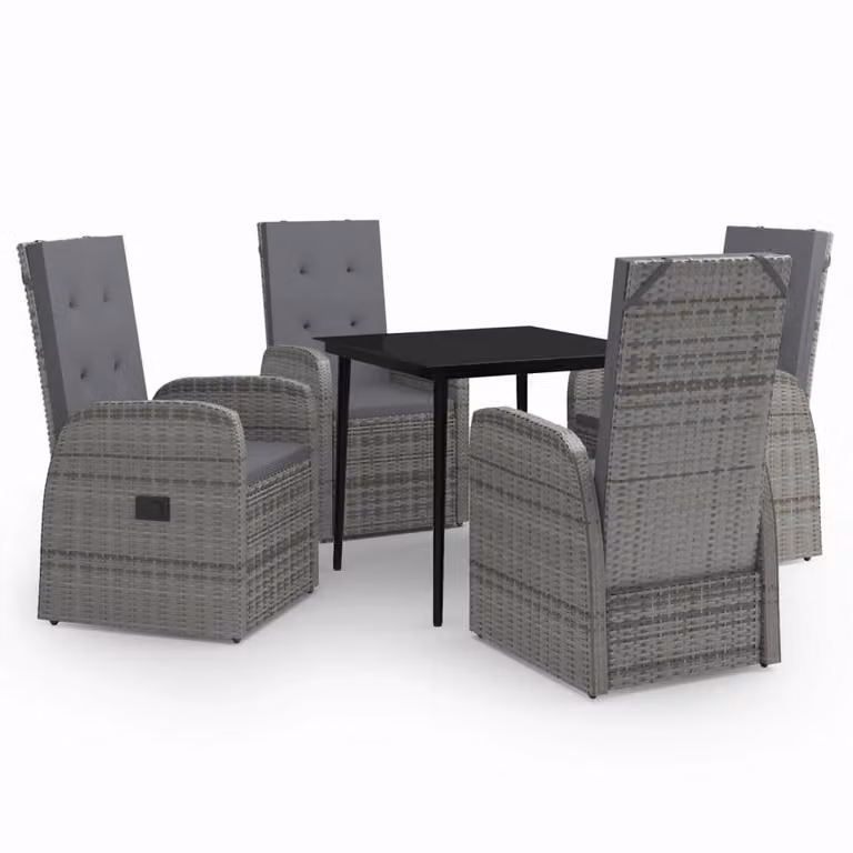 Set da Pranzo da Giardino 5 pz con Cuscini Grigio