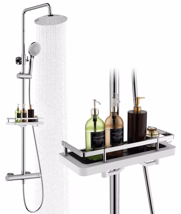 HOMELODY Sistema doccia con termostato e ripiano portaoggetti cromato - Set completo per doccia