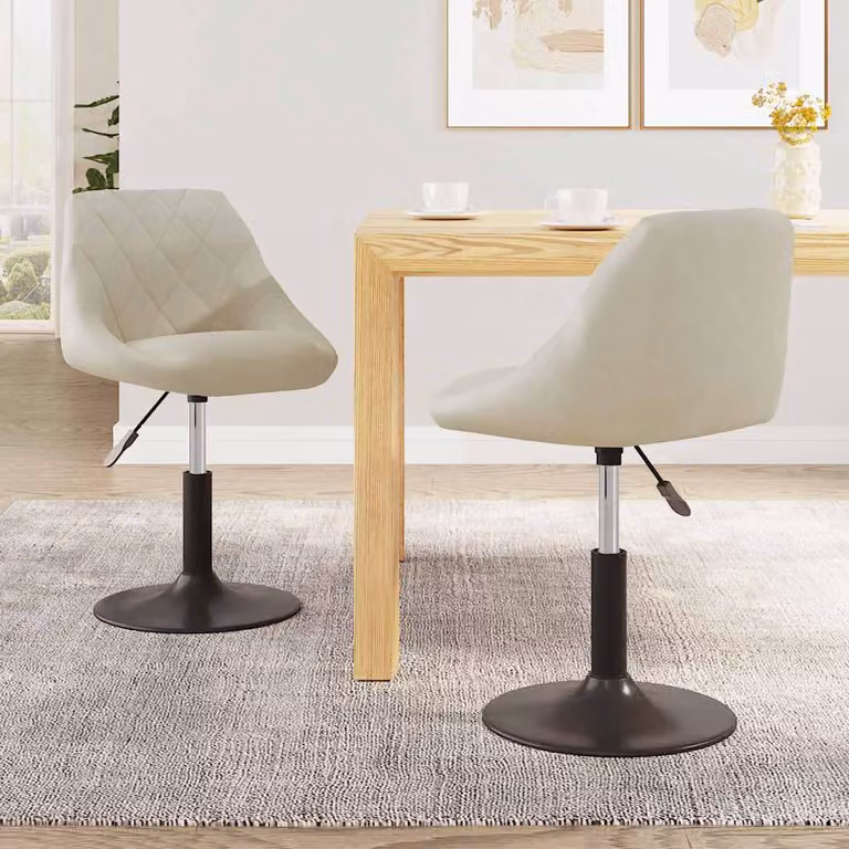 Set di 2 sedie da pranzo girevoli vidaXL in velluto beige e nero con design moderno e base in metallo