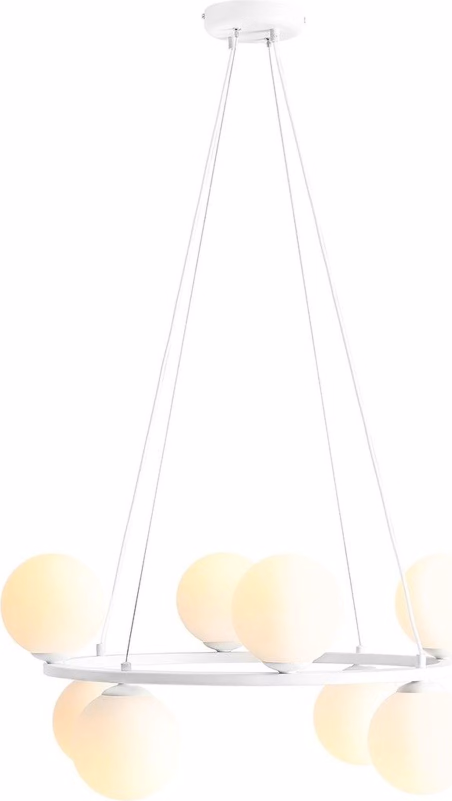 Luce a sospensione Metallo Vetro E14 L: 68 cm H: max. 110 cm Bianco Paralume sferico rotondo Luce a sospensione moderna