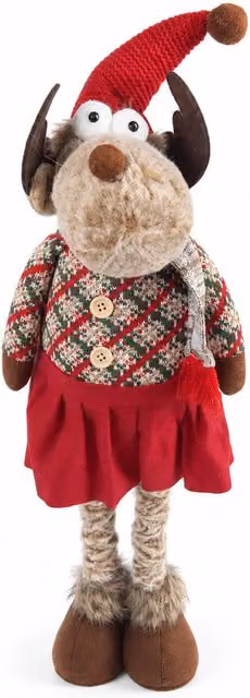 Renna Natalizia Decorativa Saint Joy con Gambe Telescopiche, Colore Rosso e Multicolore, Struttura in Metallo e Tessuto, Altezza: 55-85 cm