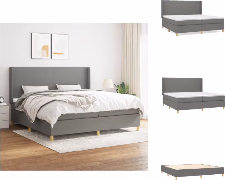 vidaXL Letto a molle con materasso grigio scuro 200x200 cm in tessuto - Letti & strutture letto