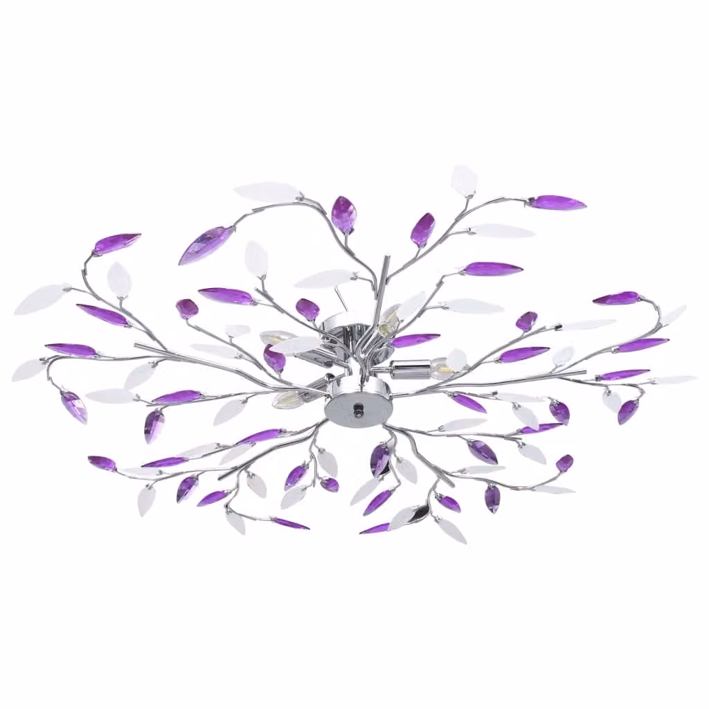Lampadario Foglie e Bracci in Cristallo Acrilico 5 E14 Viola