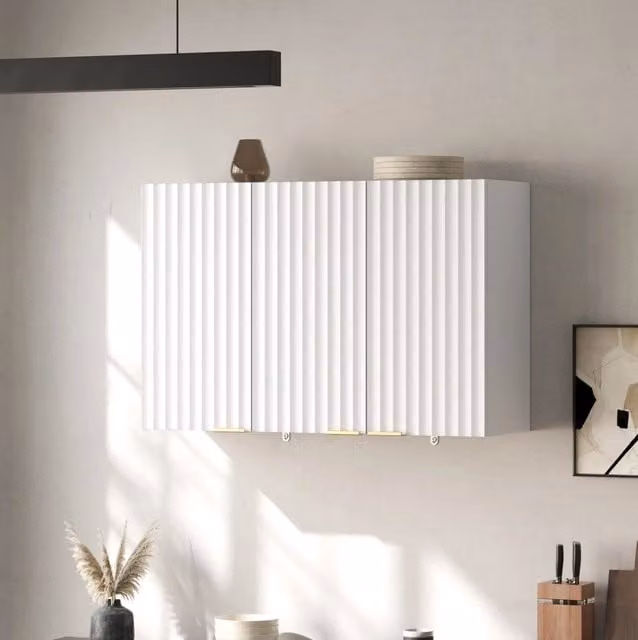 Pensile da parete bianco in MDF con 3 ante, 90 × 29 × 60 cm