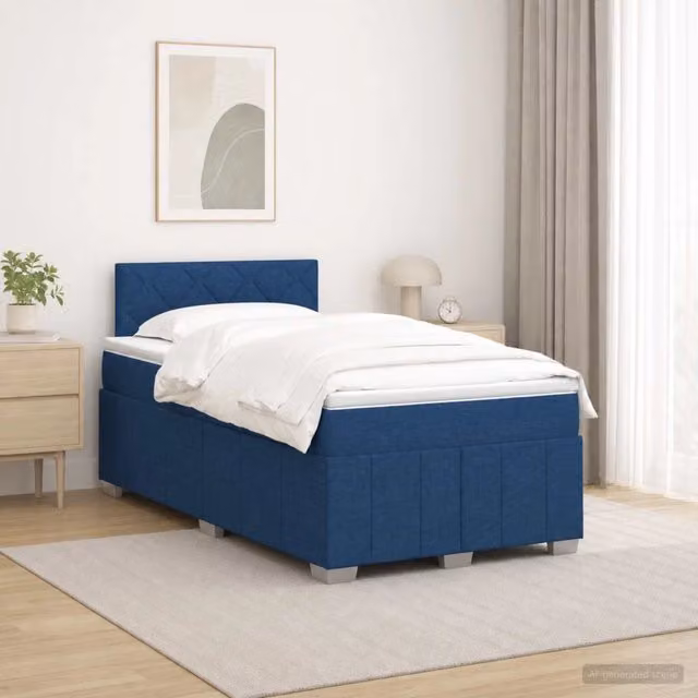 Letto box spring ibrido vidaXL con materasso a molle insacchettate e base sollevabile, tessuto blu e bianco, L/P: 120 x 200 cm – 1