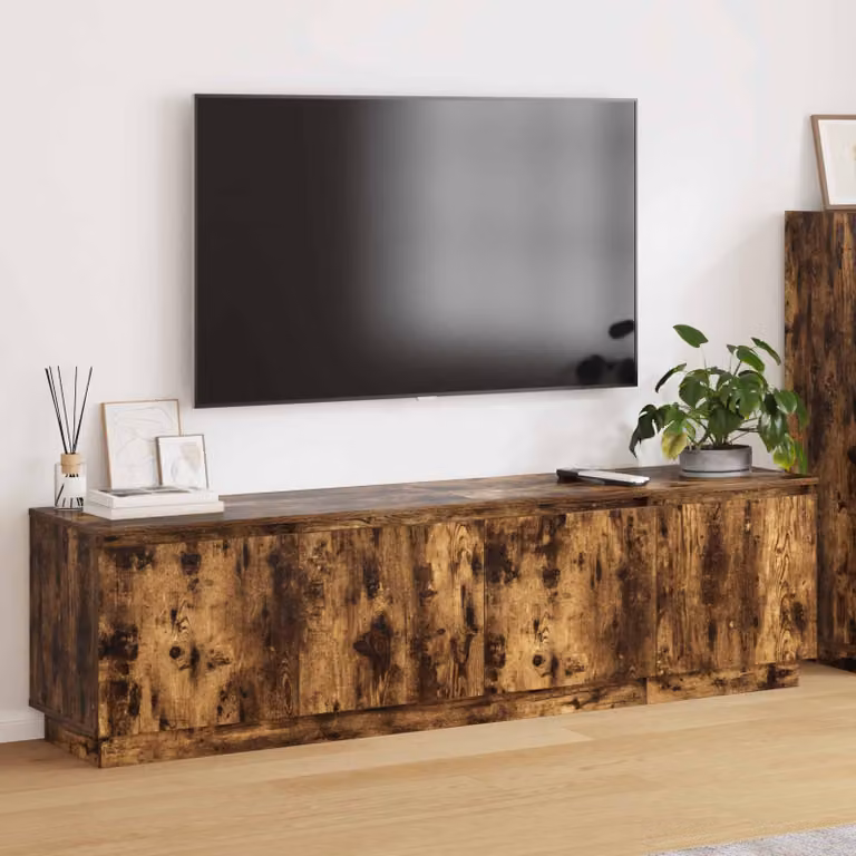 Mobile TV moderno vidaXL in legno color rovere fumé con illuminazione integrata L/P/H: 180 x 38 x 49 cm