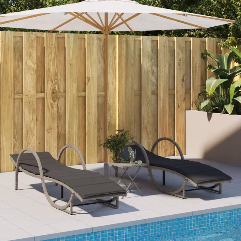 Set di 2 lettini prendisole vidaXL in polyrattan con cuscini grigi e poggiatesta regolabile