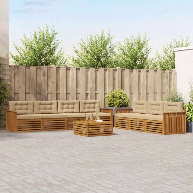 Set di mobili da giardino vidaXL composto da 8 pezzi in legno di acacia con cuscini beige e sabbia per esterno
