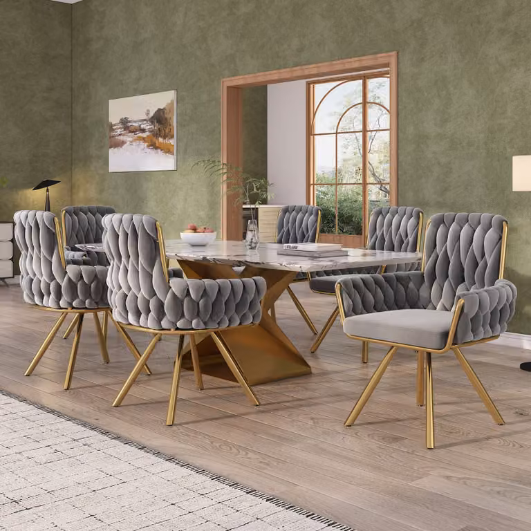 Set di 6 sedie per sala da pranzo Flieks girevoli a 360°, sedia imbottita con rivestimento in velluto, sedia da cucina sedia da soggiorno con gambe in acciaio, poltrona girevole, grigio