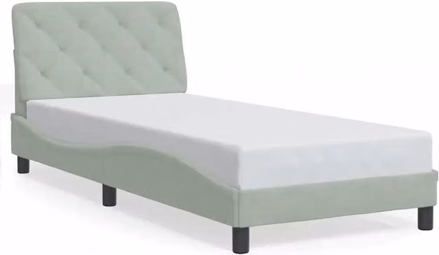 Letto singolo moderno in velluto grigio con pannello imbottito e illuminazione integrata L/P/H: 90 x 200 cm
