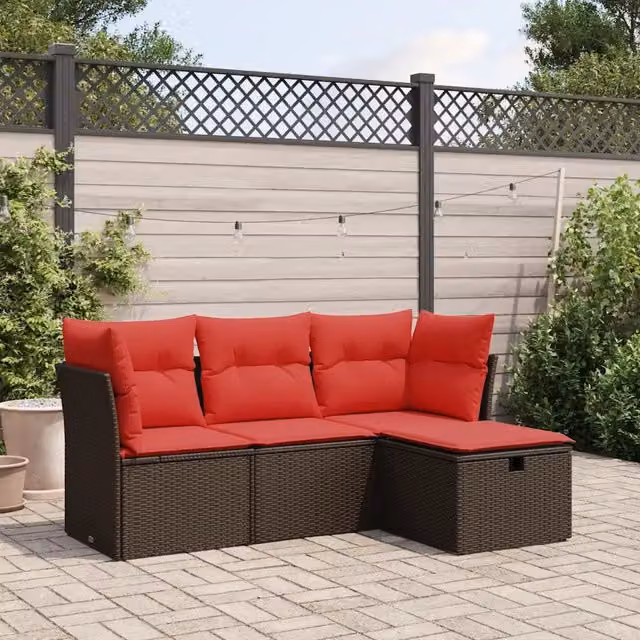 Set Divano da Giardino 4 pz con Cuscini Marrone in Polyrattan 3325260