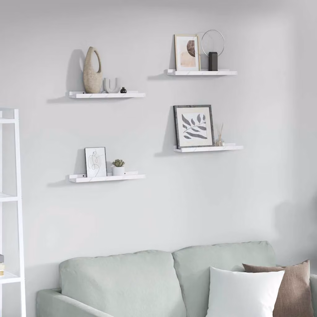 Set di 4 Scaffali da Parete vidaXL in Effetto Marmo Bianco, Design Moderno e Lucido, L 40 x P 9 x H 3 cm
