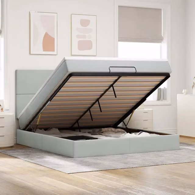 Letto con contenitore a sollevamento e materasso vidaXL in velluto con porta USB e illuminazione sottostante L/P/H: 200 x 180 x 128 cm