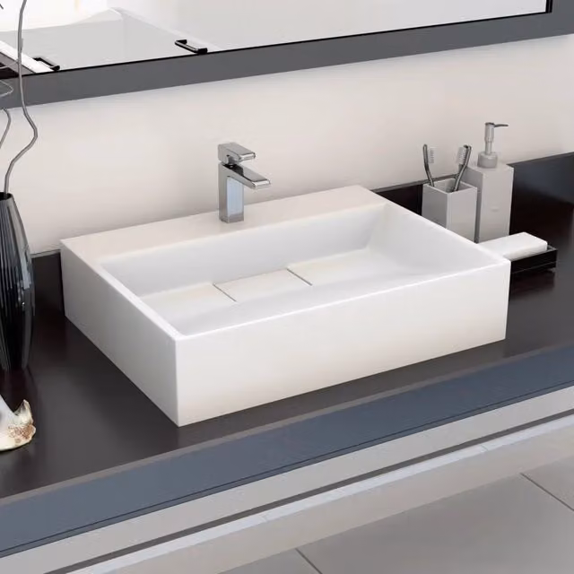 Lavandino in blocco di marmo e minerale bianco vidaXL L: 50 cm, P: 38 cm, H: 13 cm – 1