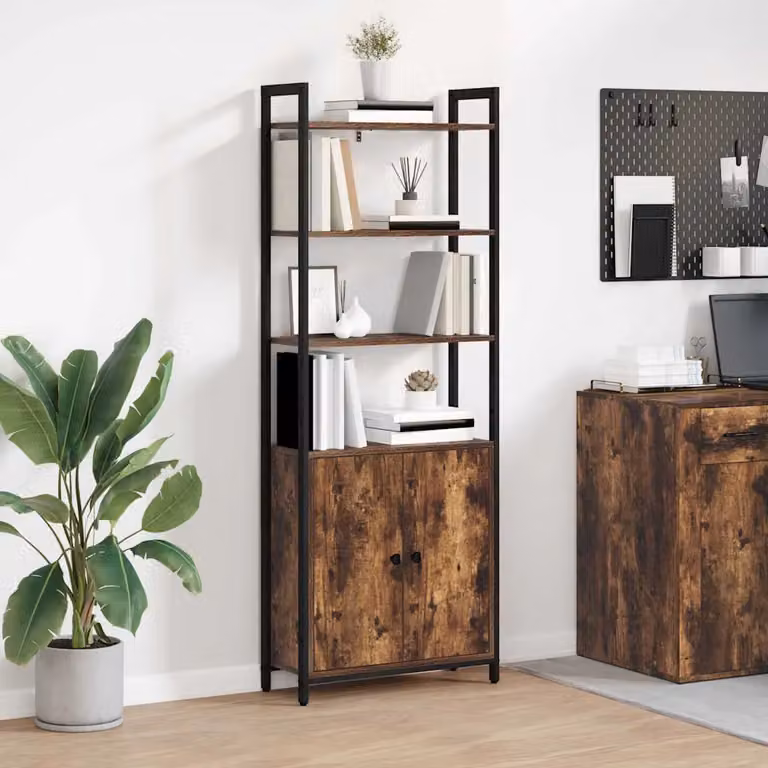 vidaXL Armadio per Libri Industrial con 6 Livelli in Rovere Fumé, L: 60 cm, P: 24 cm, H: 161 cm