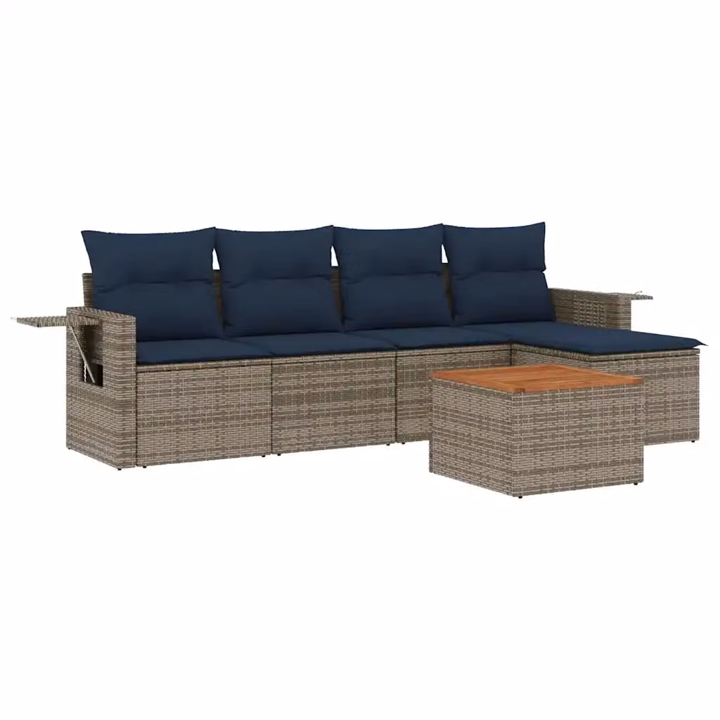 Set di Divani da Giardino L Shape vidaXL in Polyrattan Grigio con Cuscini e Tavolino – 2