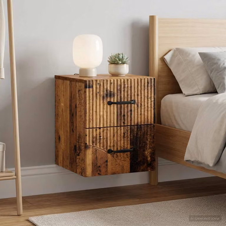 Set di 2 comodini sospesi vidaXL in legno color marrone antico, L 34,5 cm x P 33 cm x H 40 cm