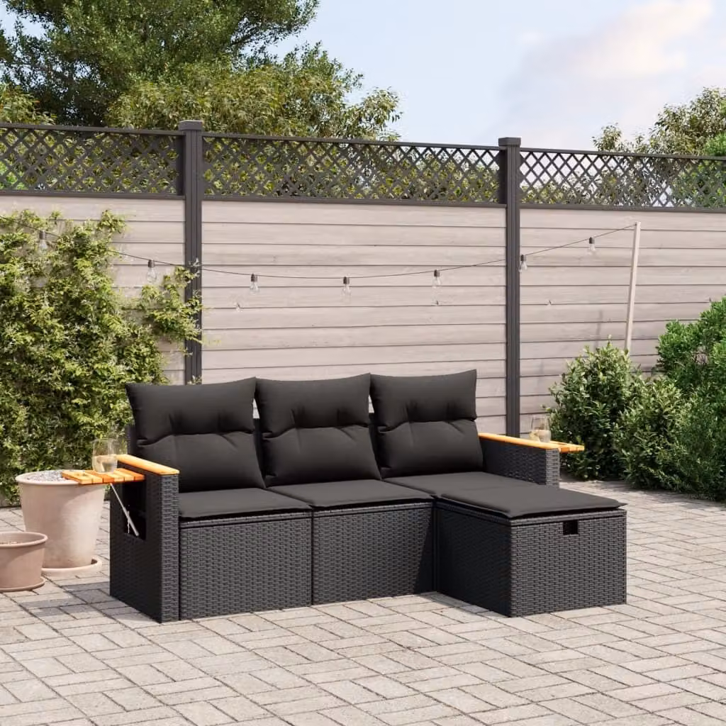 Maison Exclusive - Set divani da giardino 4 pezzi con cuscini in polyrattan nero