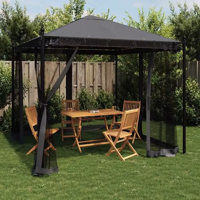 Gazebo con Pareti in Rete Antracite 2,93x2,93 m in Acciaio 368435