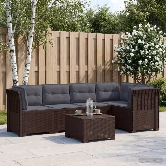 Divano da Giardino 5 Posti con Cuscini Stile Rattan PP Marrone 3444057