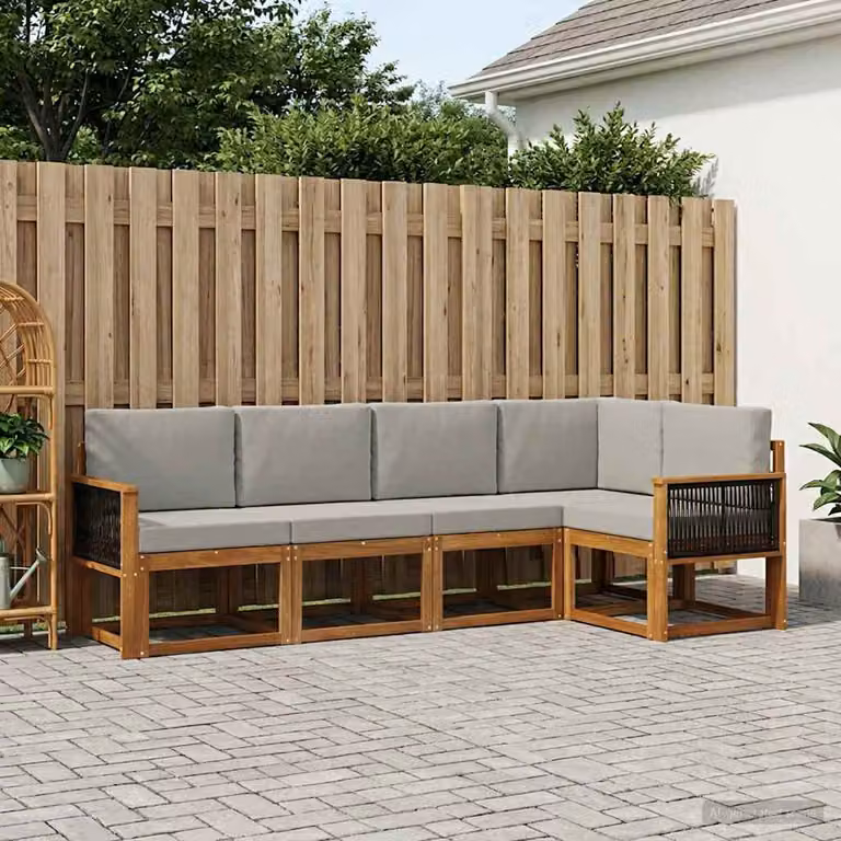 Set di divani da esterno vidaXL 6 pezzi in legno di acacia con cuscini, colore beige e grigio
