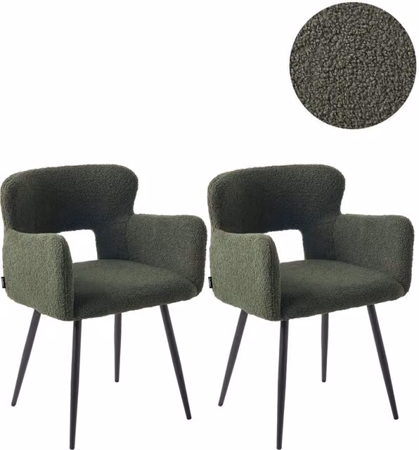 Set di 2 sedie da pranzo Beliani in tessuto bouclé verde con braccioli e gambe in metallo in stile industriale moderno – 1