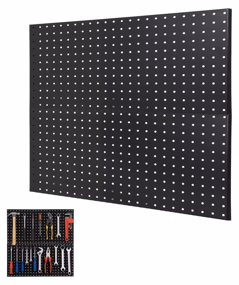 Pannello portattrezzi per garage - Organizer da parete - Acciaio inossidabile - Impermeabile - Resistente alle macchie - 30,5 x 61 cm - Confezione da 2 - Nero