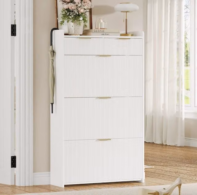 Scarpiera salvaspazio 80x25x135 cm con 3 ribalte e 2 cassetti; bianco