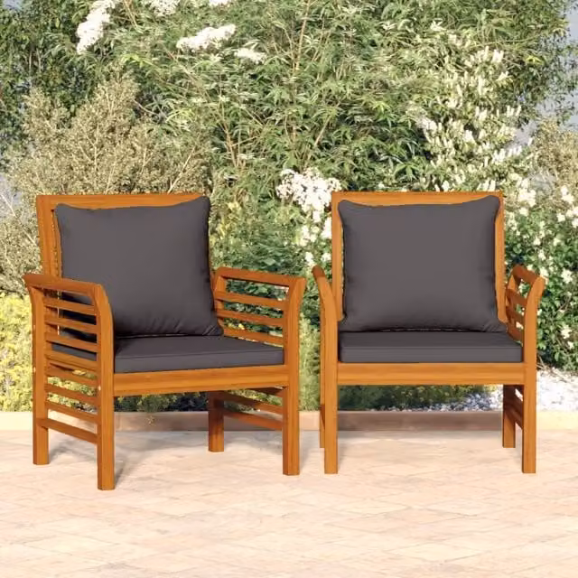 Poltrone con Cuscini Grigio Scuro 2 pz Legno Massello di Acacia 312138