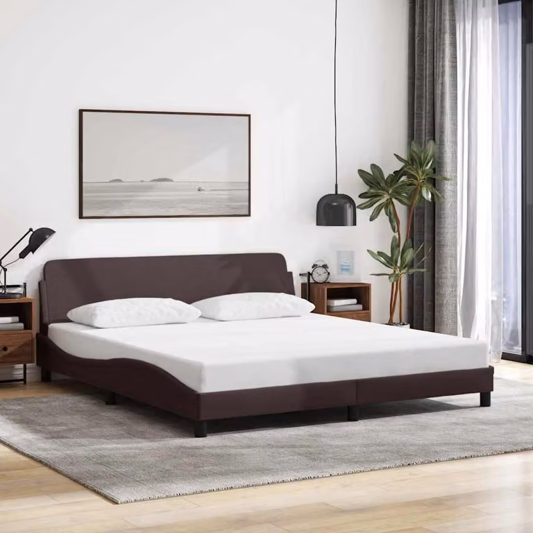 Giroletto Dover vidaXL Marrone Scuro con Struttura Imbottita e Listelli in Legno L/P: 180 x 200 cm